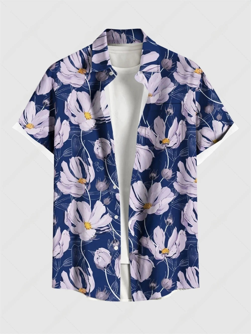 Hawaiian Men's Summer Casual Flower Korean Retro Shirt Geometric Print Short Sleeve Tops Casual Shirt for Men Short Sleeve Shirt