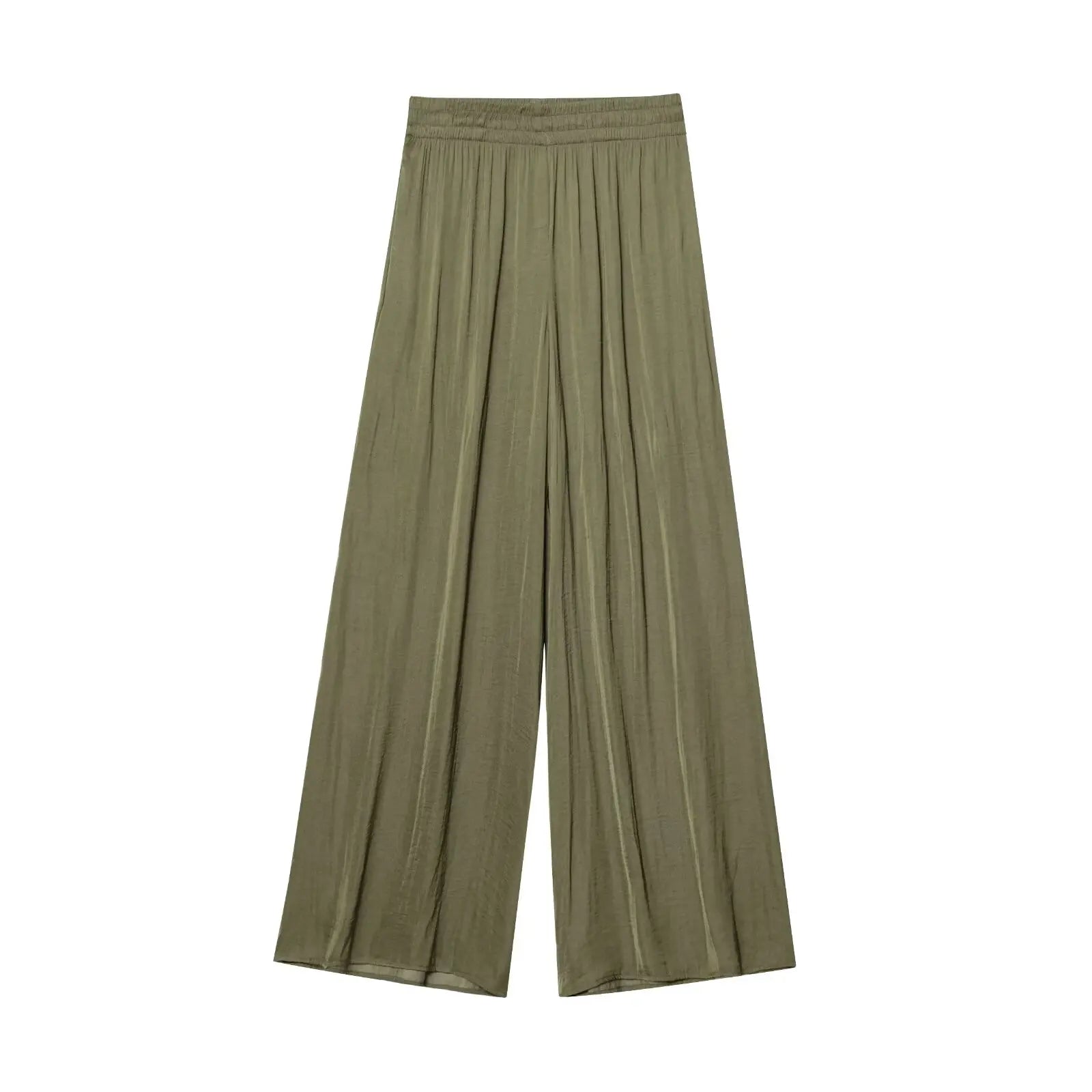 TFMLN New Women's High Waist Wide Leg Pants Fashion Elastic Waist Long Straight Trousers Lady Casual Solid Pocket Pants Summer