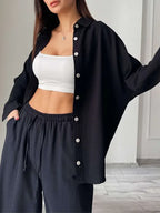 Casual Solid Women Set Tracksuit Women Long Sleeve Single-breasted Shirt and Harem Pants Two Piece Sets Female Fashion Outfits