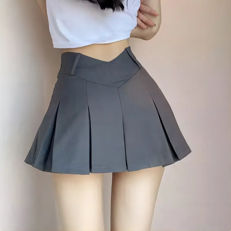 High Waist Solid Pleated Mini Skirt for Women Summer Spring Korean Preppy Style Fashion Cute A-line Skirts Skort Clothes