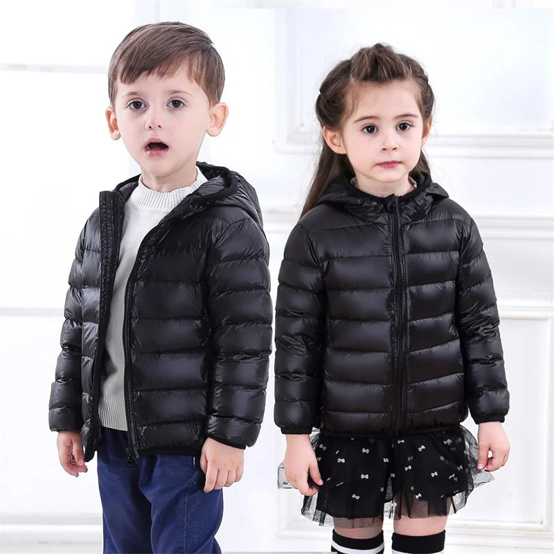 Children Boys Baby Hooded Lightweight Down Jackets Warm Outerwear Autumn Kids Girls Coats Cartoon Dinosaur Print Casual Clothing