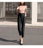 Office Lady Fashion Coffee Harlan Suit Pants Spring Summer Thin Women Koreon Women High Waist Casual Slim Cropped Trousers 2023