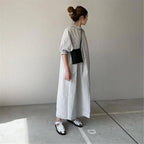 Japanese Style Dress2023 Summer New Women's Clothing Solid Color Stand Collar Dress Loose-Fit Elegant A- Line Long Dress