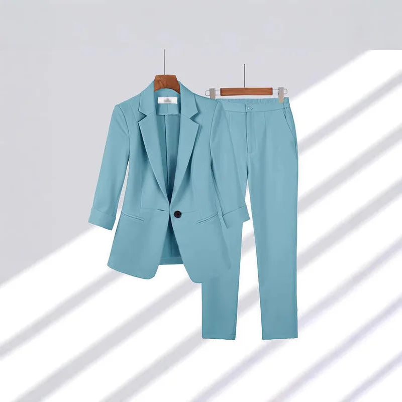 Elegant Women's Two Pieces Set Outfits Casual Long Sleeved Blazer and Pants Suit for Female Streetwear Spring and Autumn 2025