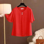 Women Blouse And Tops Summer Short Sleeve Chiffon T-shirt Middle Age Female Fashion Pullover Tshirts Shirts Large Size L-6XL