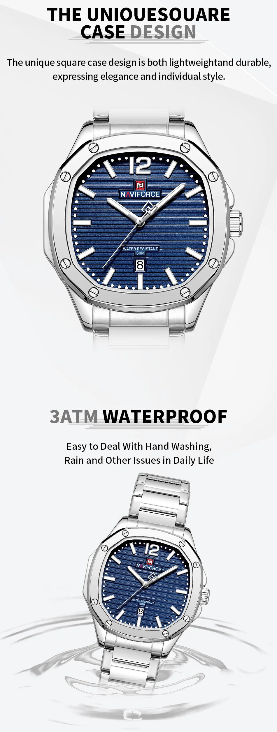 NAVIFORCE Men Luxury Brand Watches Military Sport Mens Wrsitwatches Full Steel Quartz Clock Men's Waterproof Business Watch