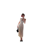 2024 Korean Style Open-back Halter Neck Dress Women's Summer Elegant Long Dress Waist-fitted A- line Skirt Sleeveless