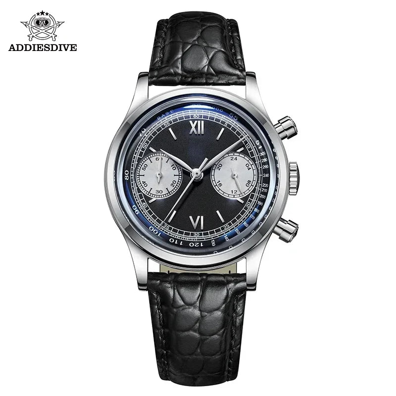 ADDIESDIVE Retro Quartz Watch for Men VK64 Multifunctional 24 Hour Chronograph Watches Bubble Mirror Glass 100m Dive Wristwatch