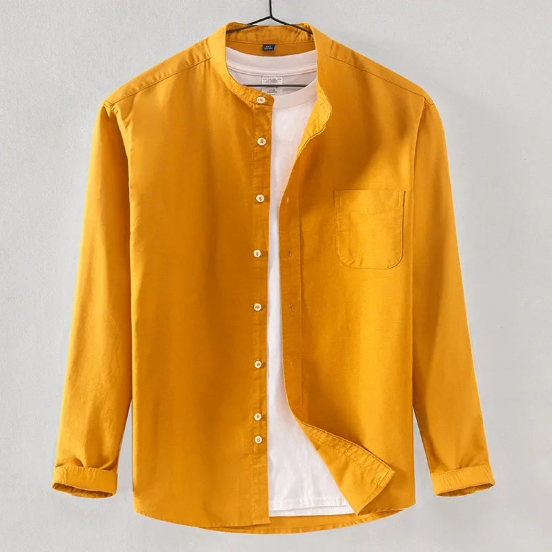 2025 Cotton Stand-up Neck Oxford Spinning Anti-wrinkle Casual  Spring  Autumn New Men's Shirt Jackets  Long Sleeve Shirt Men's