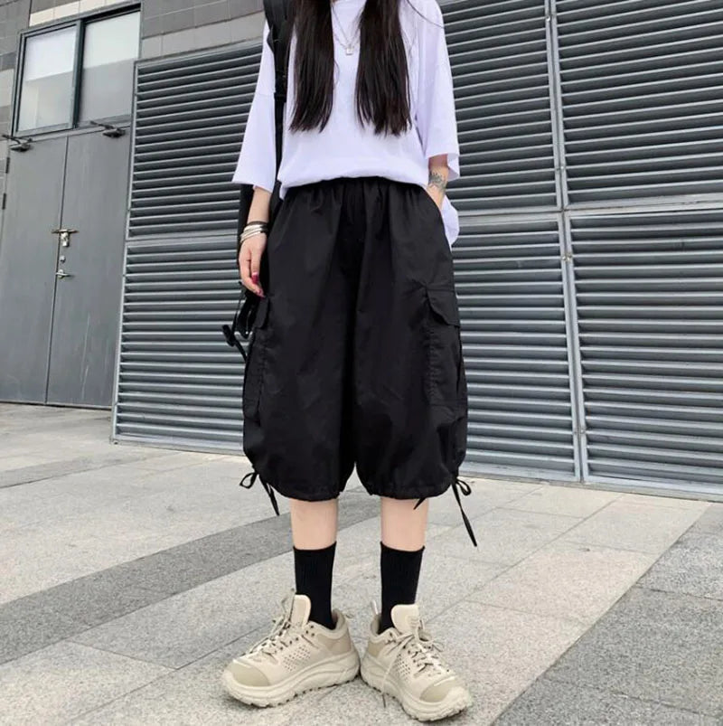 Zoki Streetwear Harajuku Oversize Bf Cargo Shorts Hip Hop Fashion High Waist Women Big Pockets Casual Shorts Summer Loose Shorts