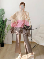 Miyake Diamond Pleated Two Piece Set Women Winter Outfits Elegant Causal Batwing Long Sleeve Three Colour Tos Straight Pants