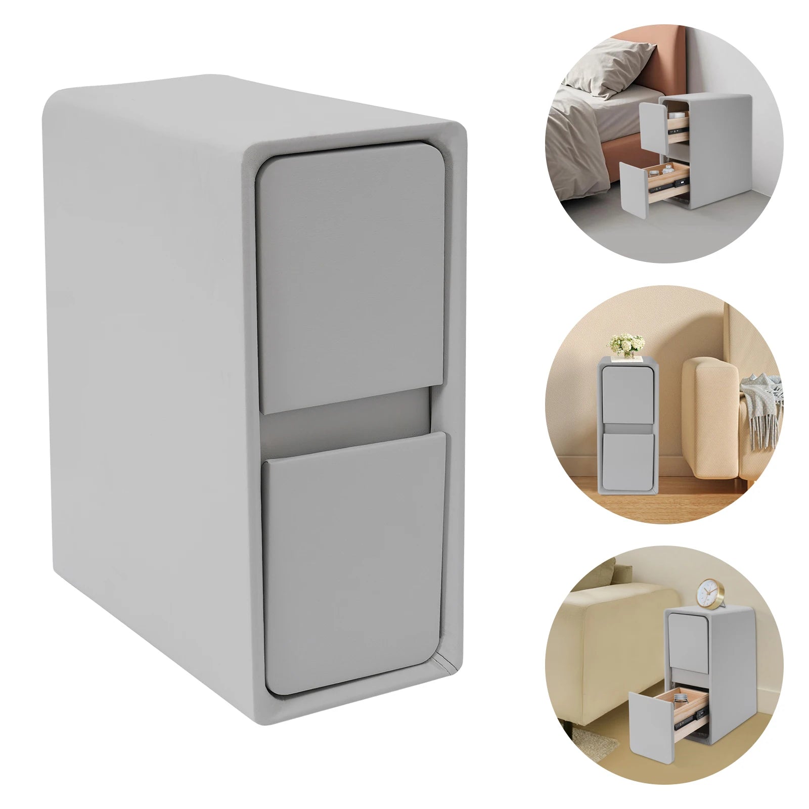 Modern Rectangular Nightstand Bedside Table with Drawers Small Narrow Nightstand