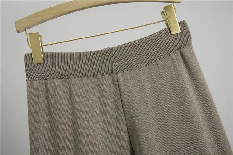 Korean Elegant Knitted 3 Piece Sets Women Sweater Pullover+chic Design Shawl Tops Conjuntos High Waist Wide Leg Pants Outfit New
