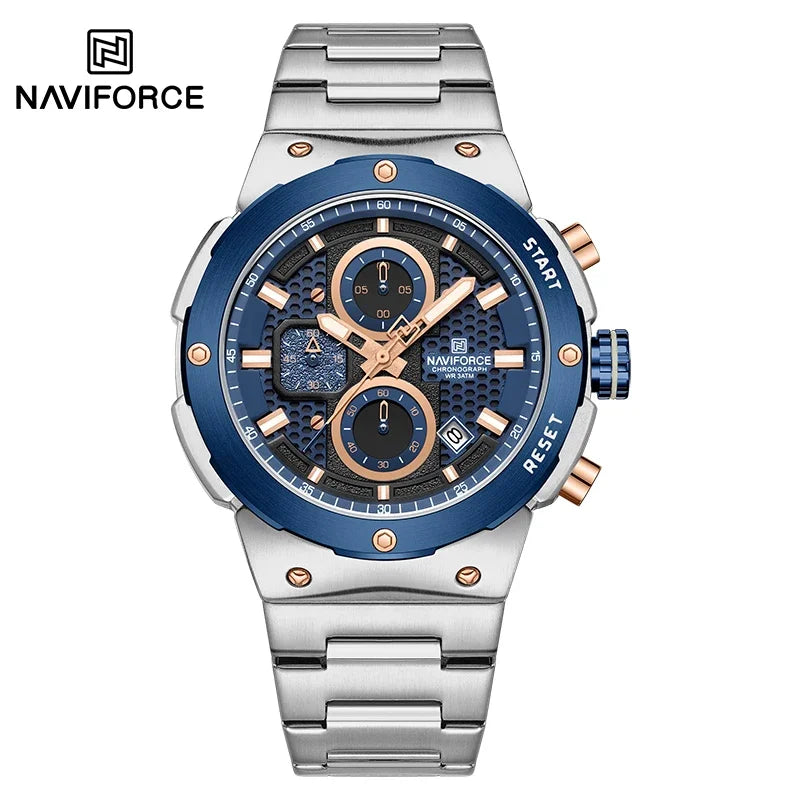 NAVIFORCE Man Quartz Top Brand Watch Luxury Luminous Chronograph Wristwatch Stainless Steel Waterproof Men Date Calendar Clock