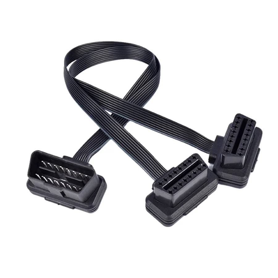 Flat+Thin 16Pin OBD 2 Extender OBD2 16 Pin ELM327 Male To Dual Female Y Splitter Elbow OBDII Extension Connector Cable Free Ship