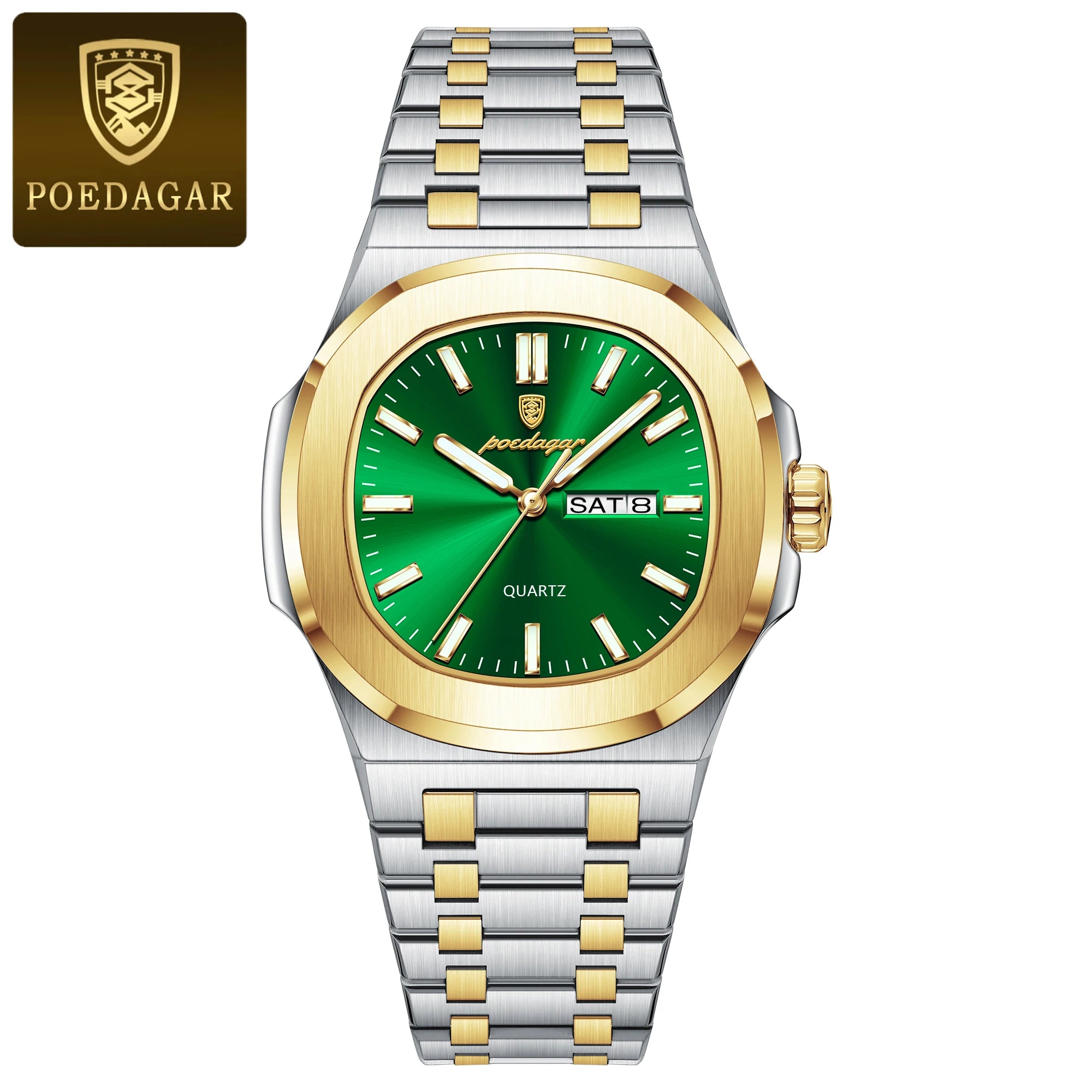 POEDAGAR Trendy Casual Wristwatch For Men Week Date Stainless Steel Man Watch Luminous Waterproof Luxury Quartz Men Watches+Box