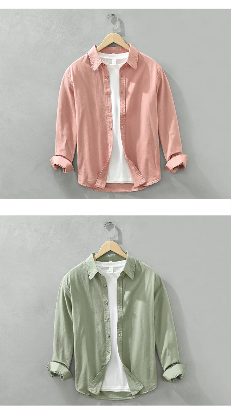 2025 Spring New Casual 100% Cotton Long Sleeve Shirt for Men Multi-color Simple Solid Color Classic Daily Shirts CM6651