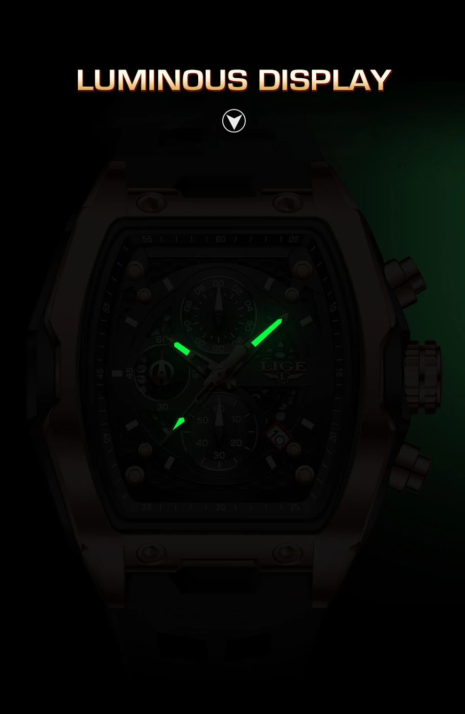 LIGE Quartz Mens Watches Fashion Business Military Wrist Watch For Men Silicone Sport Waterproof Chronograph Square Watch Men