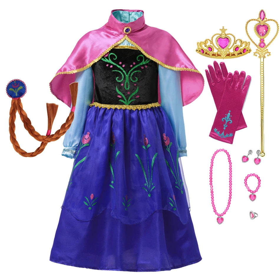 Summer Fancy Queen Elsa Anna Costume Girls Princess Dress Toddler Halloween Cosplay Party Vesidos For 2-10 Years