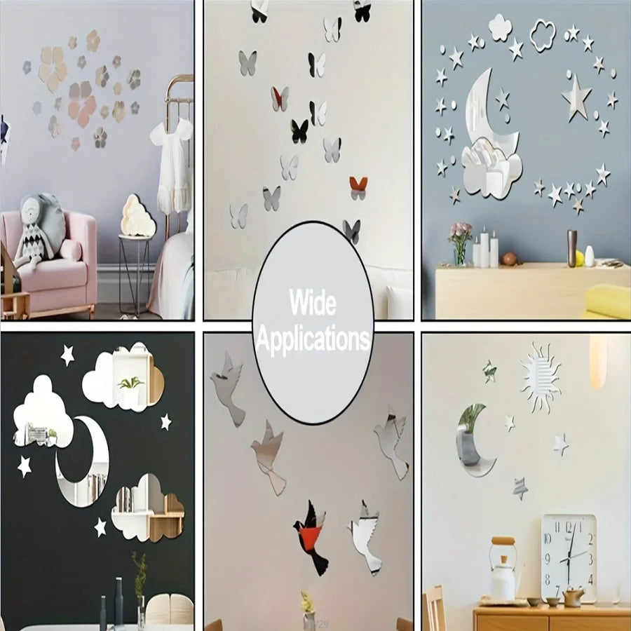 4pcs 20/30cm 3D Self-adhesive Mirror Wall Stickers Thickened  Flexible DIY Art Acrylic Mirror Stickers Living Room Decoration