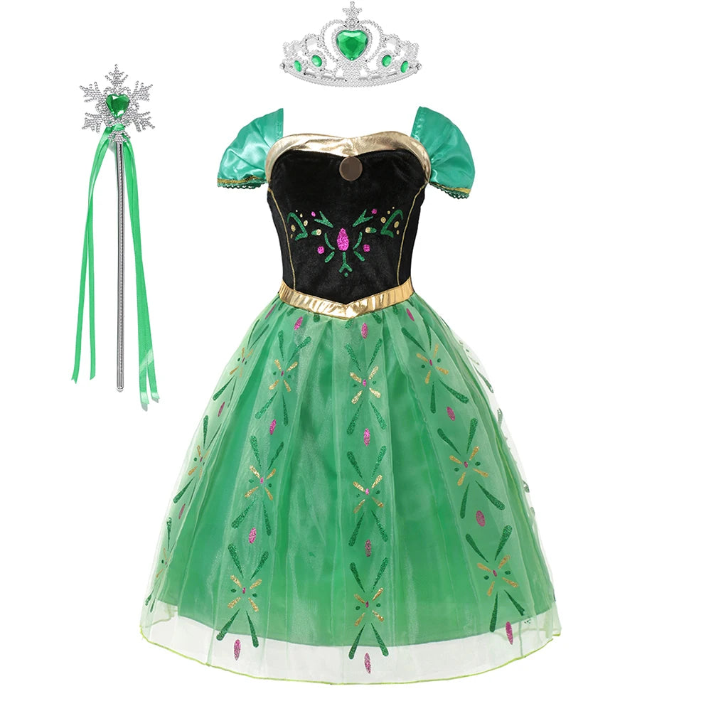 Anna Costume For Kids Girl Fancy Birthday Party Gown Princess Dress Carnival Party Children Clothing Full Printing Vestidos