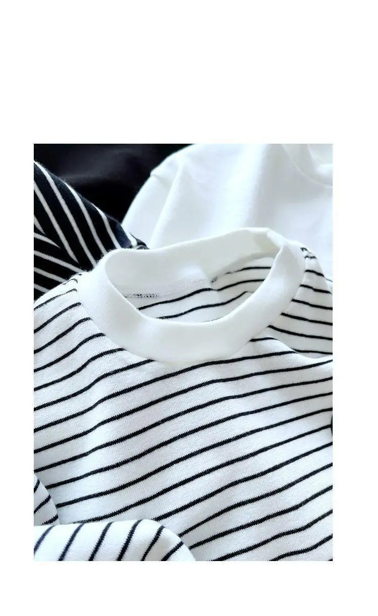 Striped Cute Baby Long Sleeved T-shirt Children Clothes Tops Boy's Sweatshirt Kids O-neck Pullover Blouse 1 2 3 4 5 6years