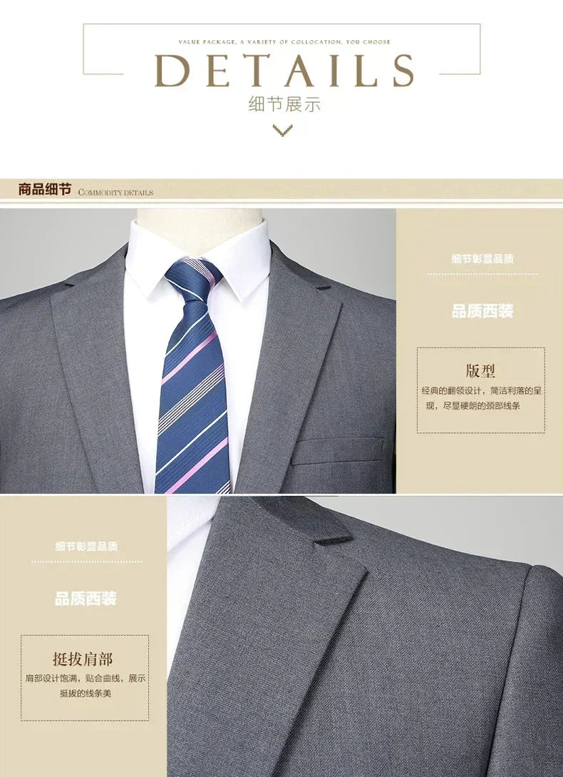 S-8XL New  (Blazer+ Pants) Men's Fashion Business Gentleman Trend Slim-fit Casual Wedding Travel Plus-size Solid Color Suit