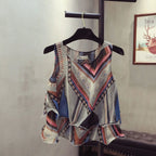 Korean Style Floral Printed Blouse Shirts Summer Sleeveless Ruffle Women Chiffon Shirts