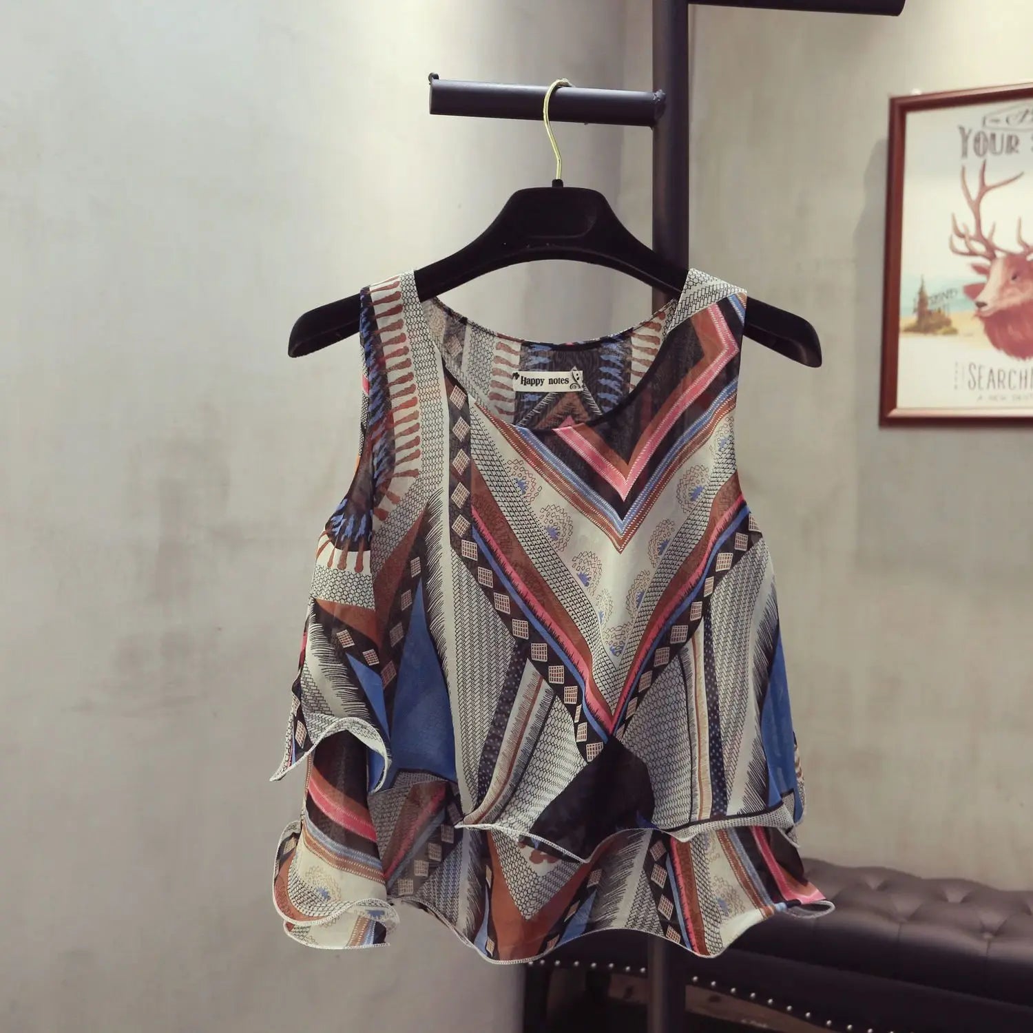 Korean Style Floral Printed Blouse Shirts Summer Sleeveless Ruffle Women Chiffon Shirts