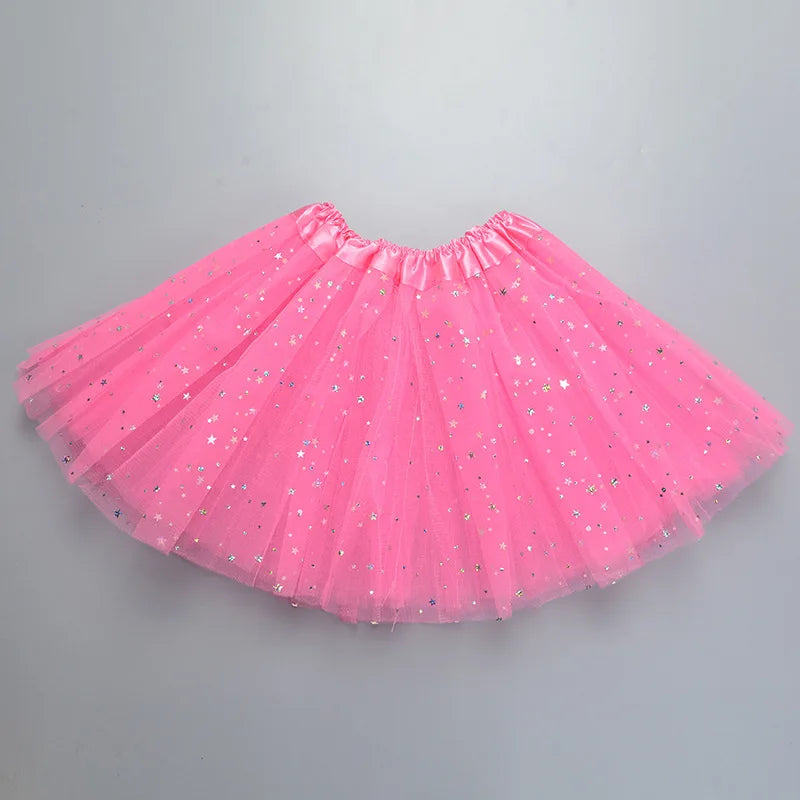 Kids Baby Star Glitter Dance Tutu Skirt For Girl Sequin 3 Layers Tulle Toddler Pettiskirt Children Chiffon 2-8T
