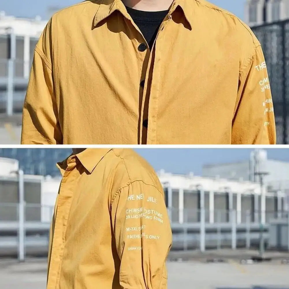 Japanese Style Men Cargo Shirt Half Sleeve Single-breasted Shirt Vintage Logo Label Decor Men Jacket Casual Loose Cardigan Shirt