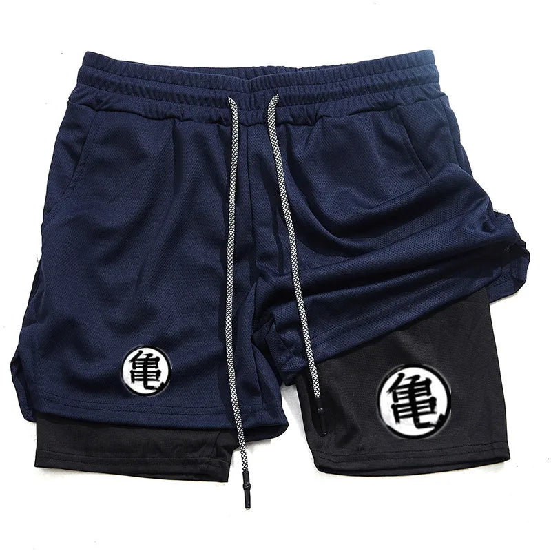 Goku Anime Running Shorts Men Fitness Gym Training 2 in 1 Sports Shorts Quick Dry Workout Jogging Double Deck Shorts