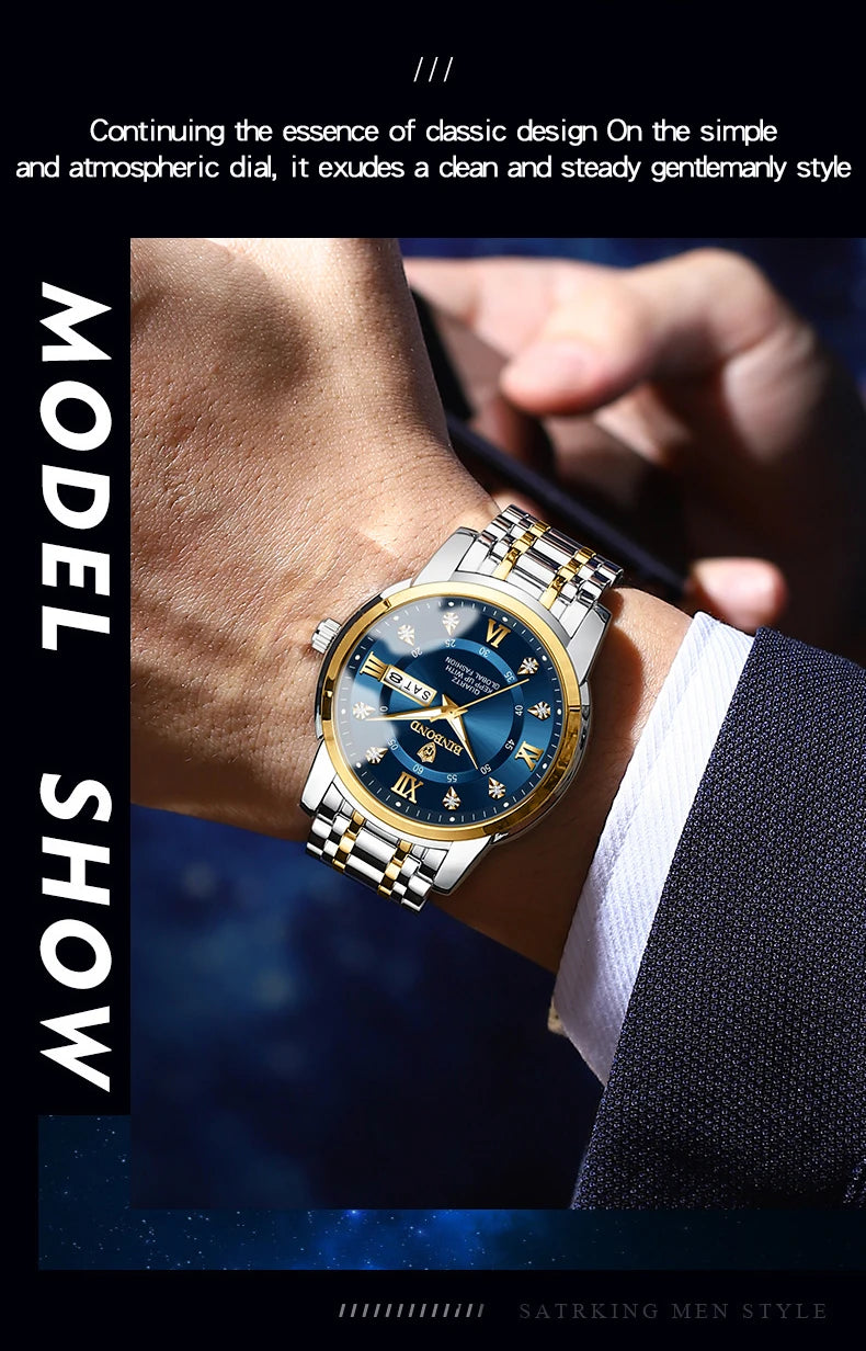 2025 Quartz Watch for Men Luxury Diamonds Gold Watch Waterproof Luminous Stainless Steel Business Men's Quartz Watch Mens Watch