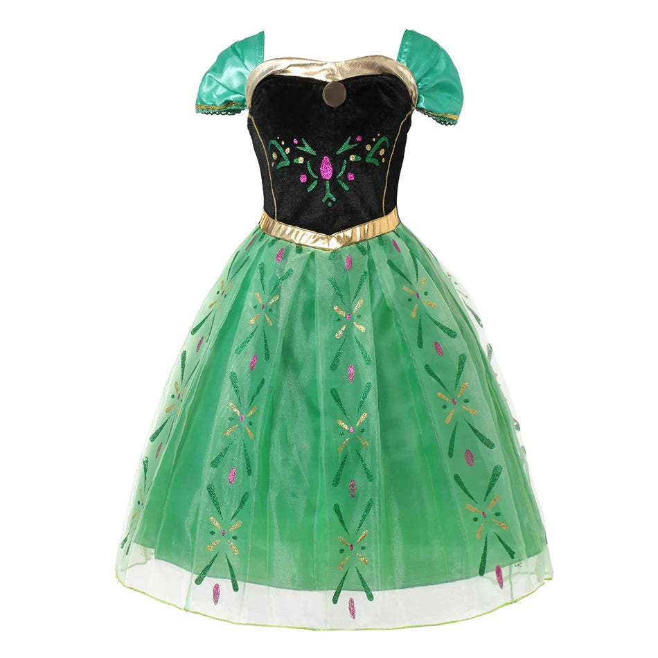 Anna Costume For Kids Girl Fancy Birthday Party Gown Princess Dress Carnival Party Children Clothing Full Printing Vestidos