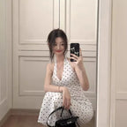 2024 Korean Style Open-back Halter Neck Dress Women's Summer Elegant Long Dress Waist-fitted A- line Skirt Sleeveless
