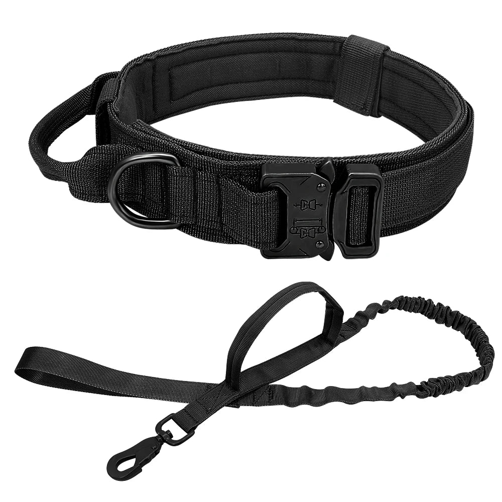 Nylon Tactical Dog Harness Collar Leash No Pull Military Pet Harness Vest For Medium Large Dogs Training Molle Harness Pouches