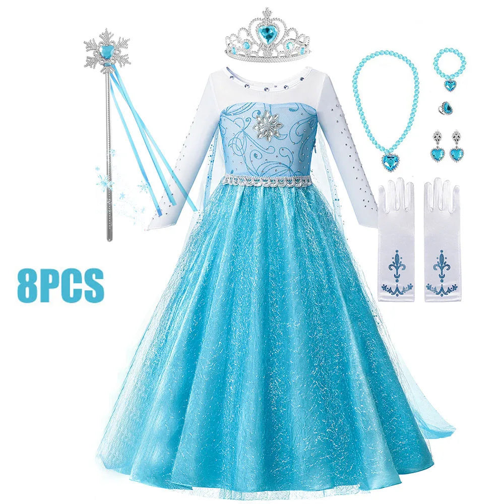 Anna Costume For Kids Girl Fancy Birthday Party Gown Princess Dress Carnival Party Children Clothing Full Printing Vestidos