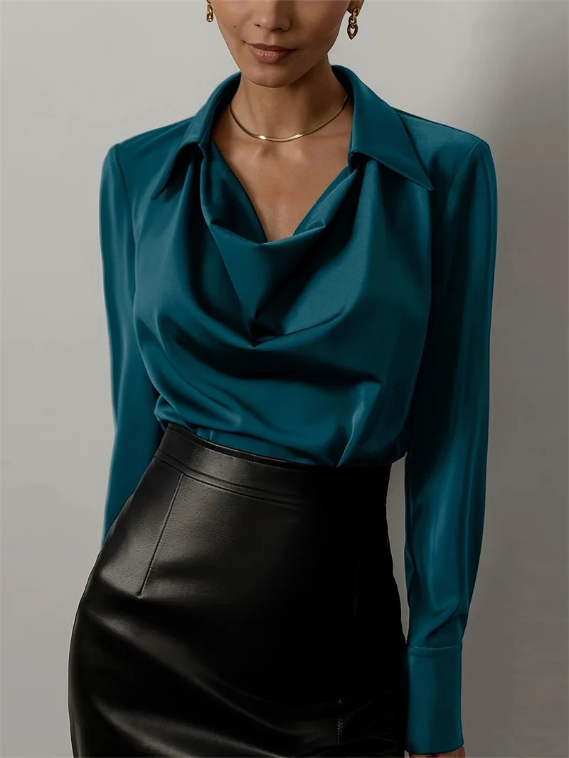 Fashion Elegant Solid Color Lapel Neck Shirt Female 2025 Spring Summer Simple Style Tops Women's Comfortable Casual Loose Blouse