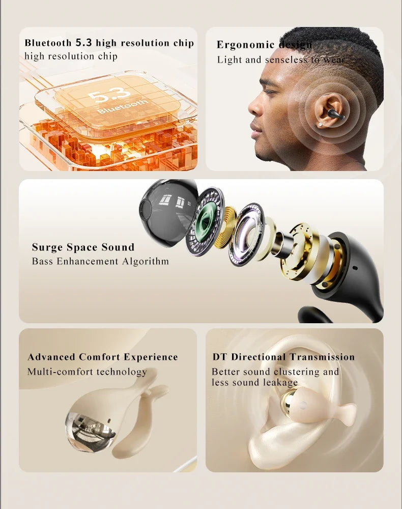 Gionee JL007 Ear Clip Equalize Earphones Wireless Bluetooth Earbuds ENC Noise Reduction Headphones with Mic Smart Equalizer App