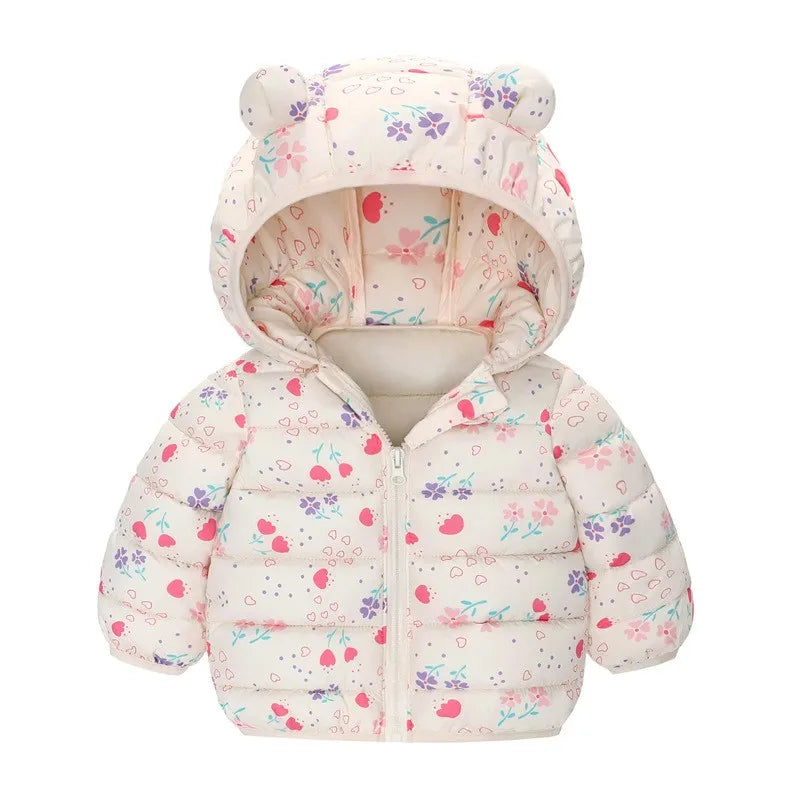 Children Boys Baby Hooded Lightweight Down Jackets Warm Outerwear Autumn Kids Girls Coats Cartoon Dinosaur Print Casual Clothing