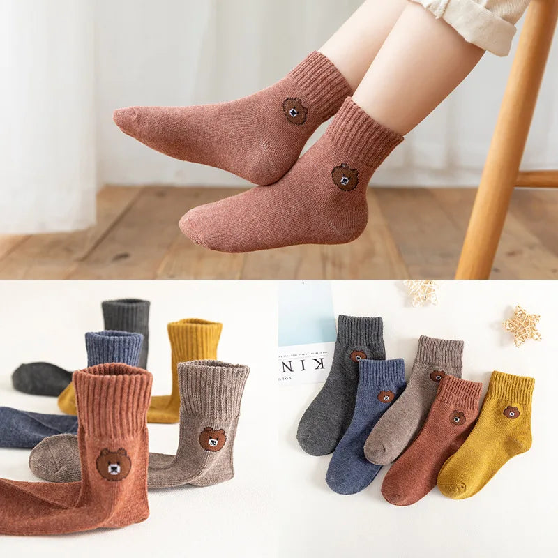 5Pairs/Lot Cartoon Stripe Kids Socks Casual Baby Girls Boys Cotton Spring Autumn Toddler Knitted Children Socks For 1-8Years