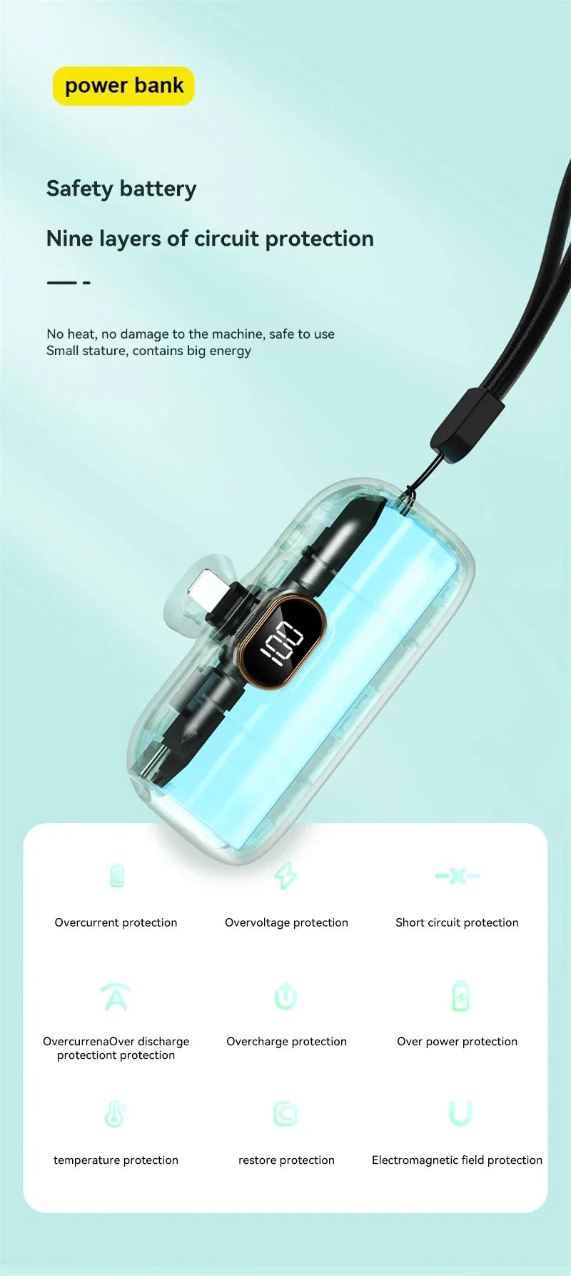 Oneplus  Mini Capsule 30000mAh Power Bank Portable Mobile Power Supply Emergency External Battery Fast Charger For iPhone Xiaomi