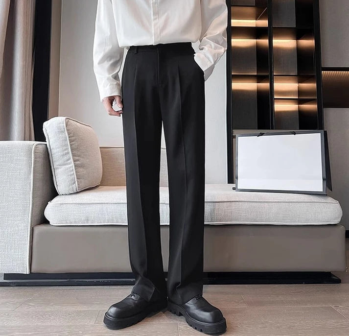 Wide Leg Gray Baggy Men's Summer Pants Tailoring Chinese Homme Dress Slacks Spring Clothes Male Suit Trousers Formal Designer Up