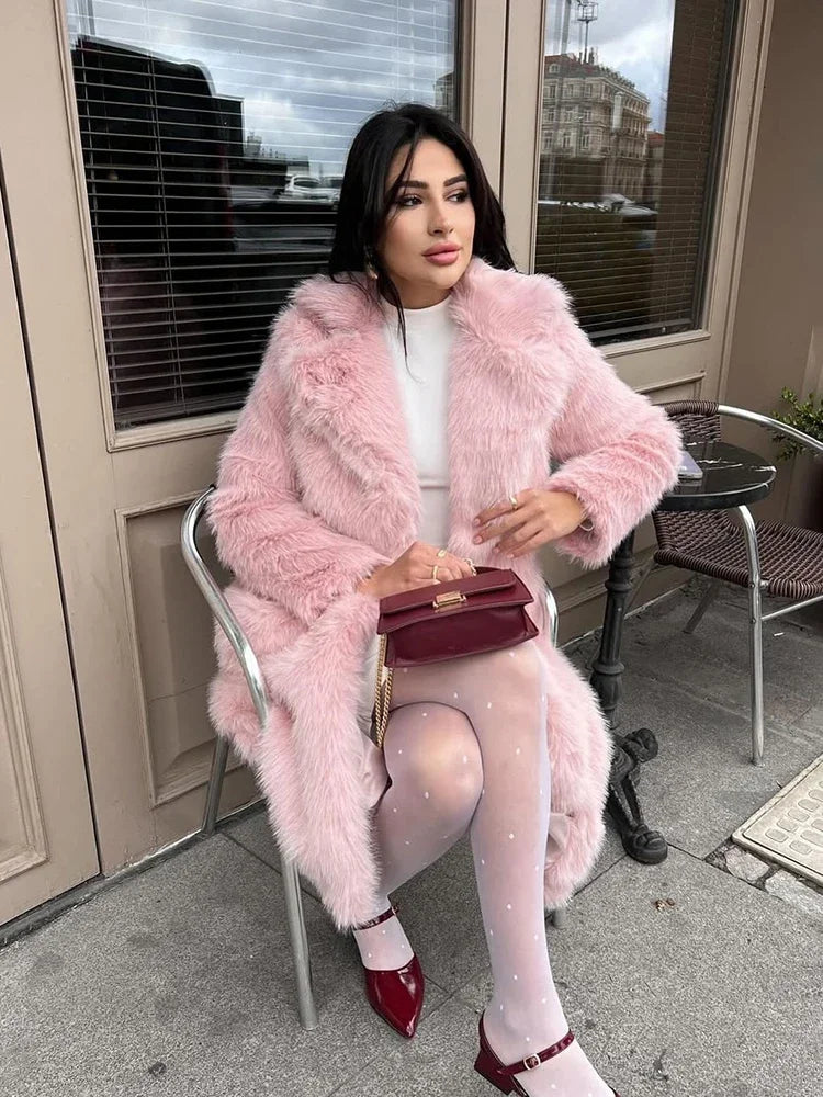 Tossy Winter Fur Feather Loose Overcoat Women's Fashion Pocket Solid Commute Streetwear Jacket Ladies Luxury Patchwork Coat 2025