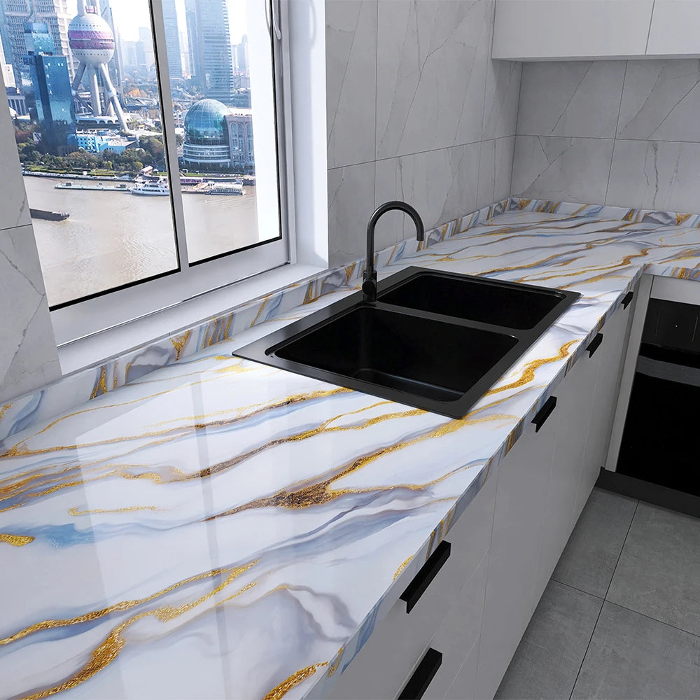 40cm Marble Self-adhesive Wallpaper Bathroom Kitchen Cabinet Countertop Contact paper PVC Waterproof Wall Stickers