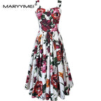 MARYYIMEI Fashion Design Summer Women's Dress Spaghetti Strap Backless Square-Neck Casual Holiday Cotton Dresses