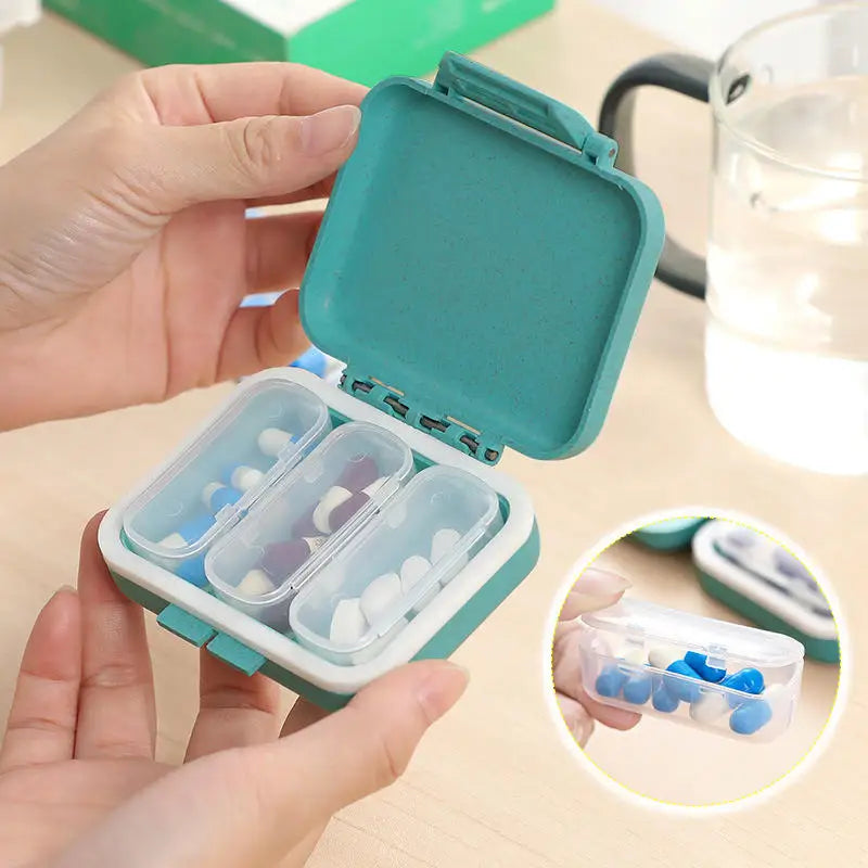 3 Grids Organizer Container For Tablets Travel Pill box With Seal Ring Small Box For Tablets Wheat Straw Container For Medicines
