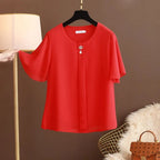 Women Blouse And Tops Summer Short Sleeve Chiffon T-shirt Middle Age Female Fashion Pullover Tshirts Shirts Large Size L-6XL