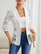 Women's Blazer Autumn 2024 New Lace Patch Single Breasted Flap Detail Y2k Coat Work Office Female Fashion Elegant Daily Jacket