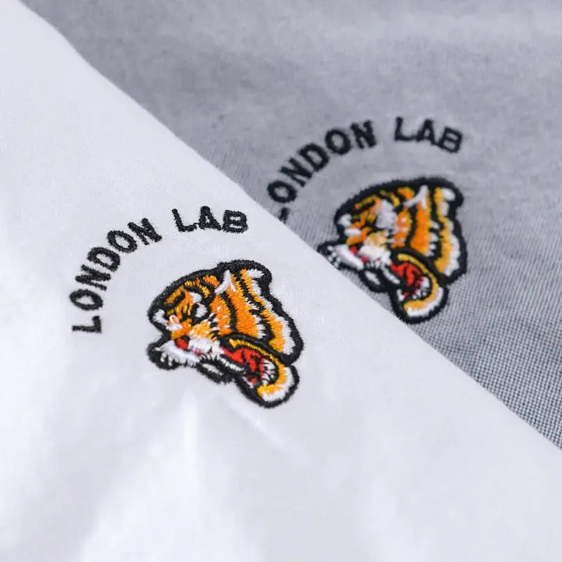 High-end Shirt Men's Autumn Casual Top Little Tiger Embroidery White Inch Shirt Versatile Simple Shirt Trend
